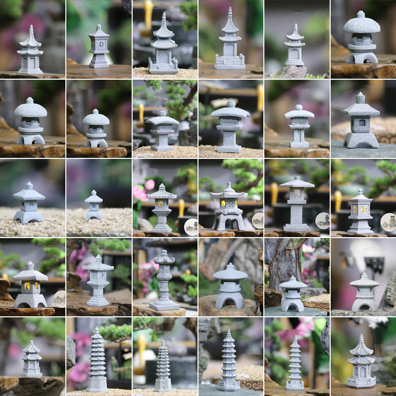 Japan Bonsai Garden - Vintage Zen miniatuur zandsteen toren paviljoen