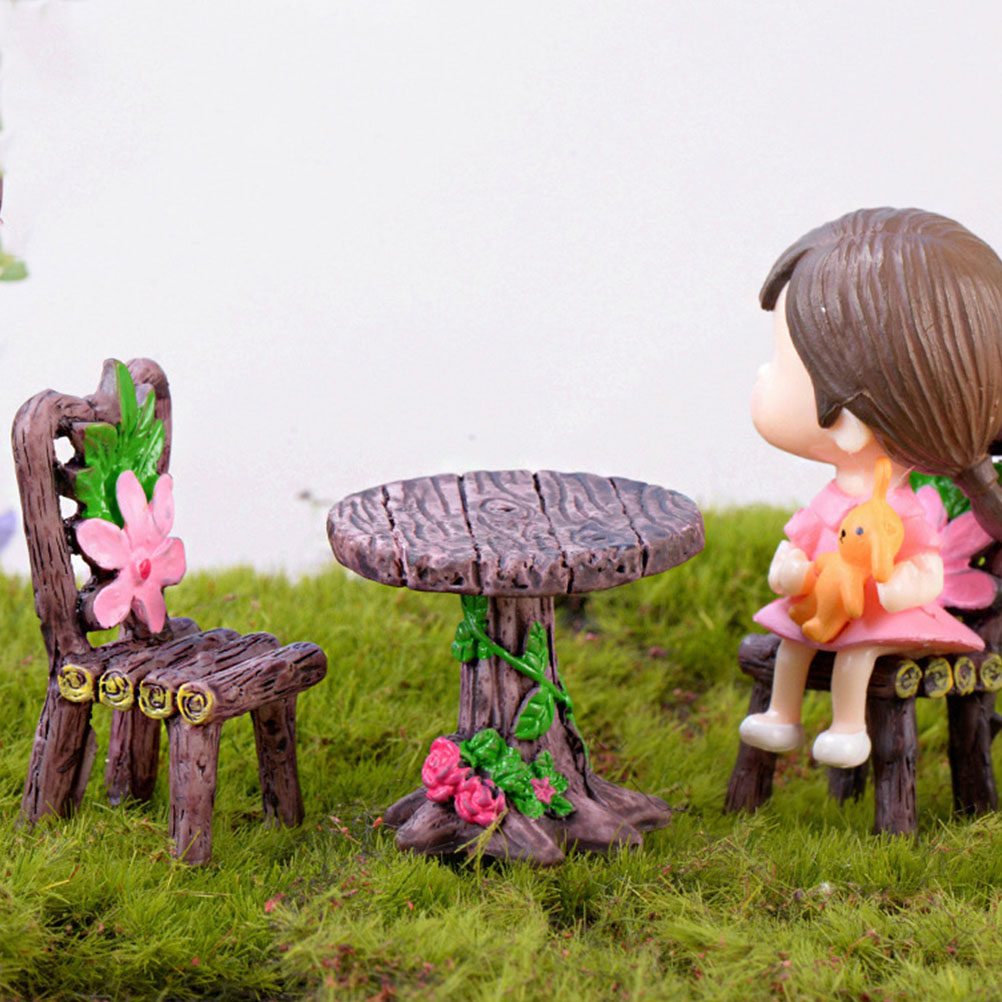 Bonsai Garden Ornaments - 5 sets hars miniatuur stoel tafel