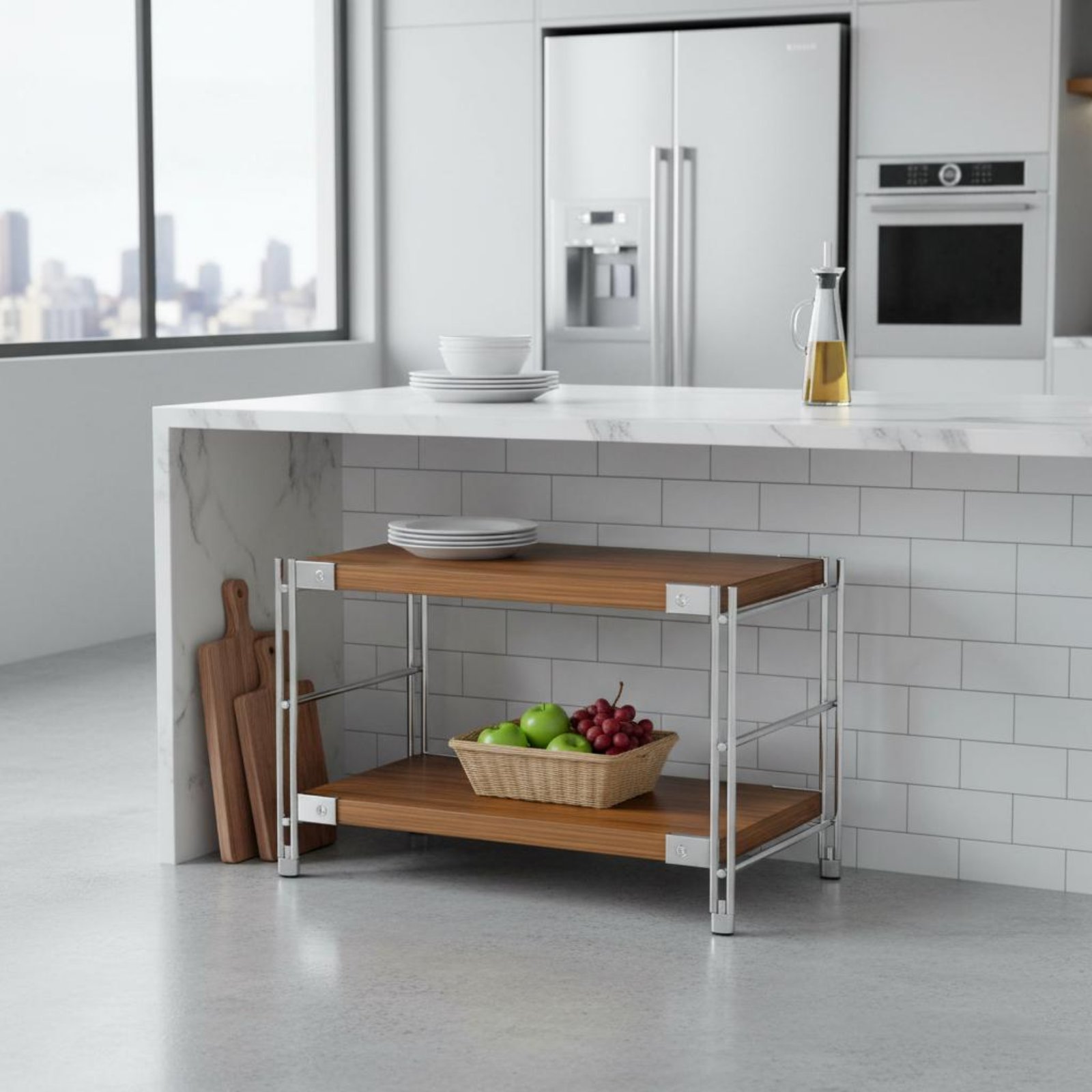 Smalle staande plank met X-vor - Display Stand Wood recensie en prijs