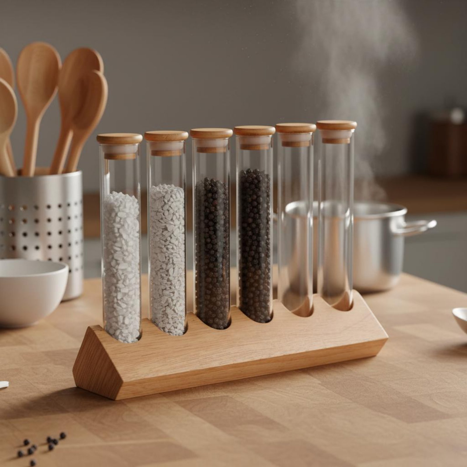 Glazen buisvormige bewaardoose - Display Stand Wood recensie en prijs