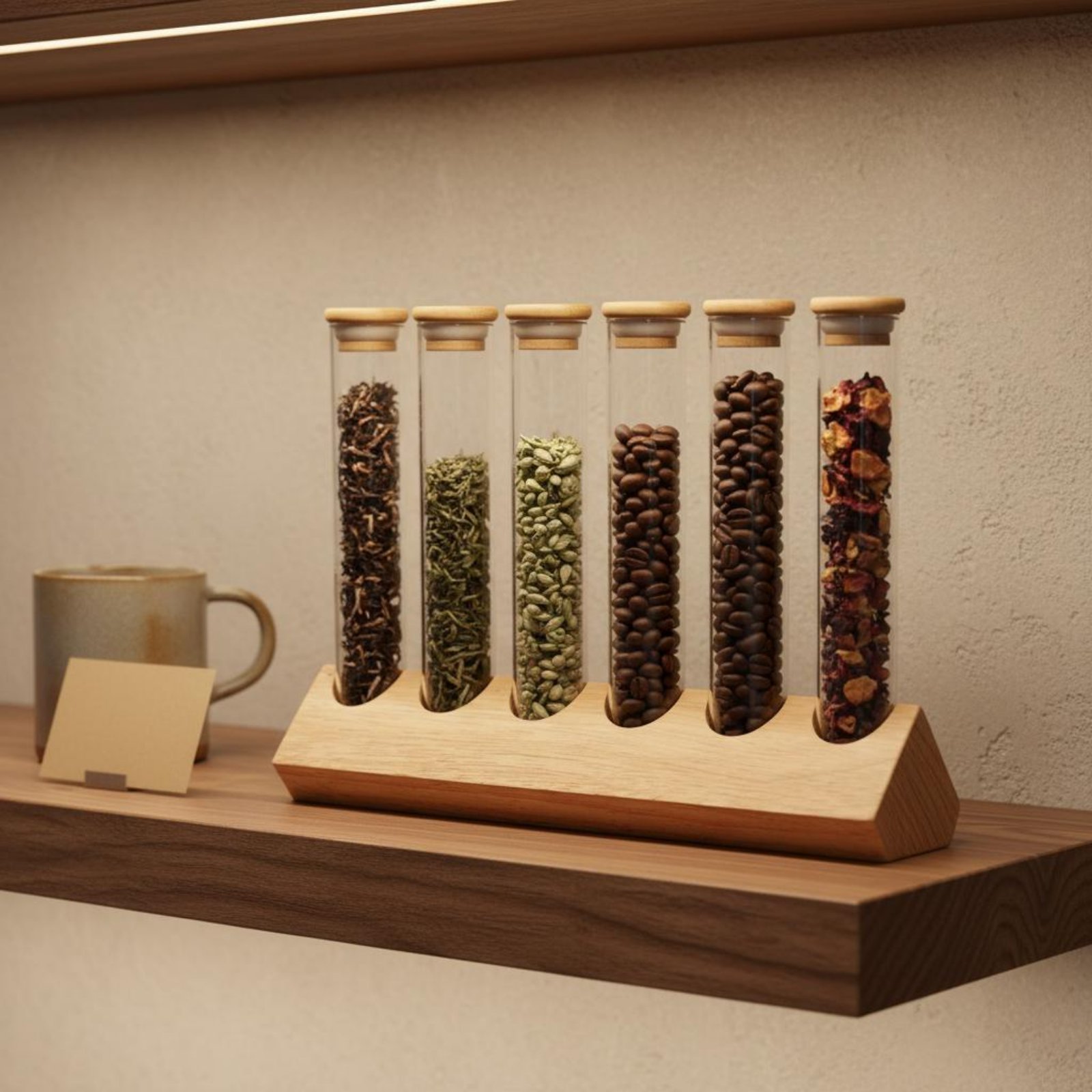 Glazen buisjes set met houten  - Display Stand Wood recensie en prijs