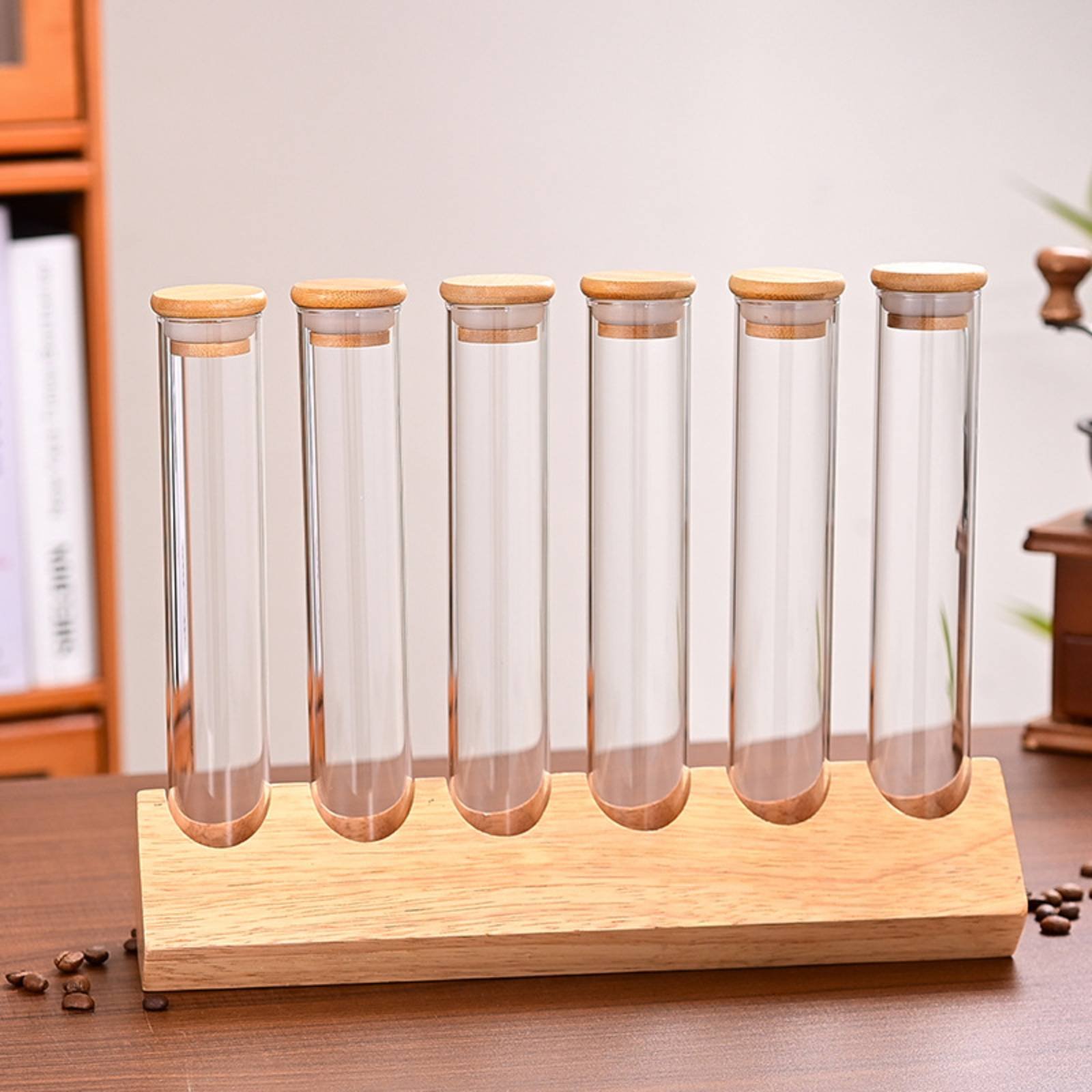 Glazen buisjes set met houten  - Display Stand Wood recensie en prijs