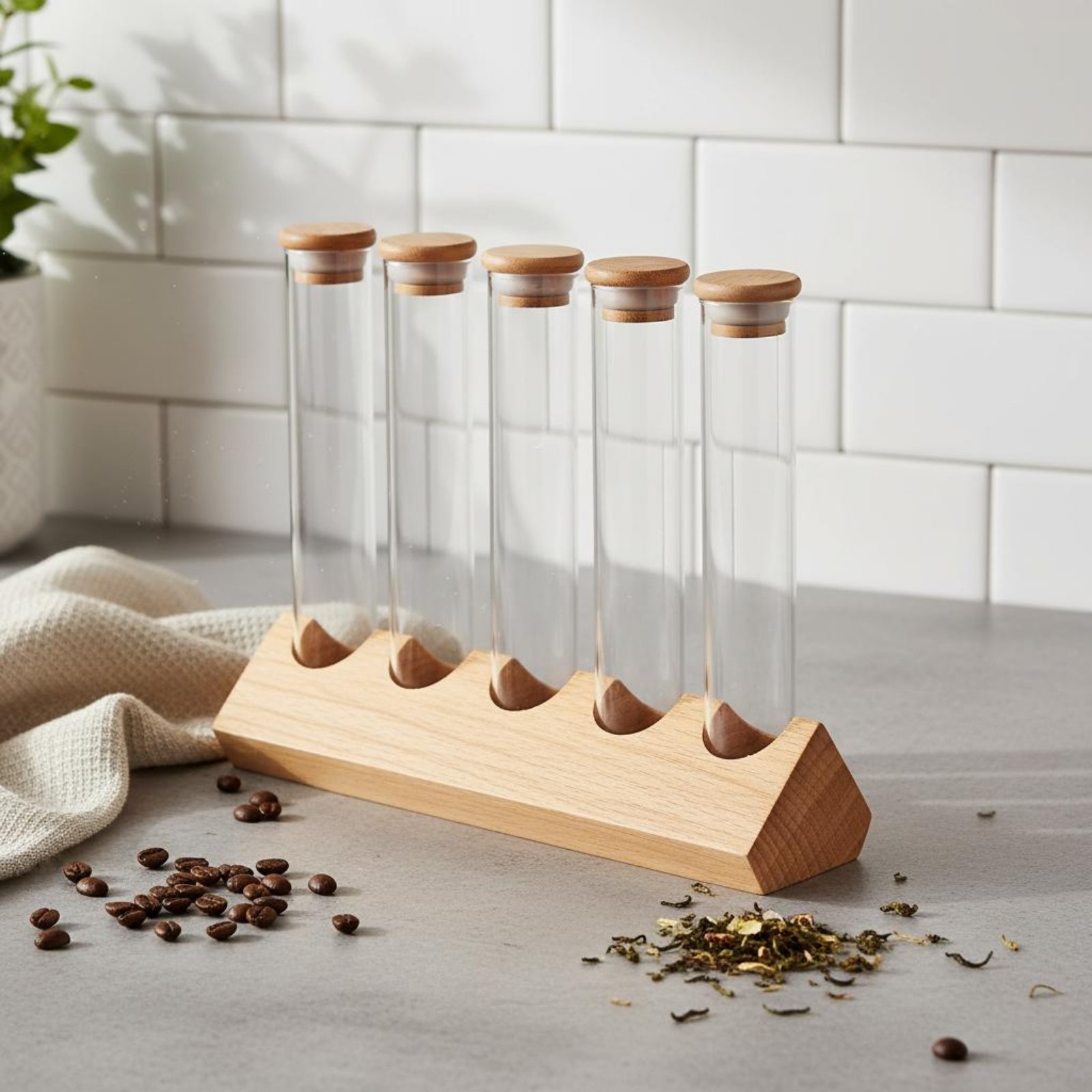 Glazen buisjes set met houten  - Display Stand Wood recensie en prijs