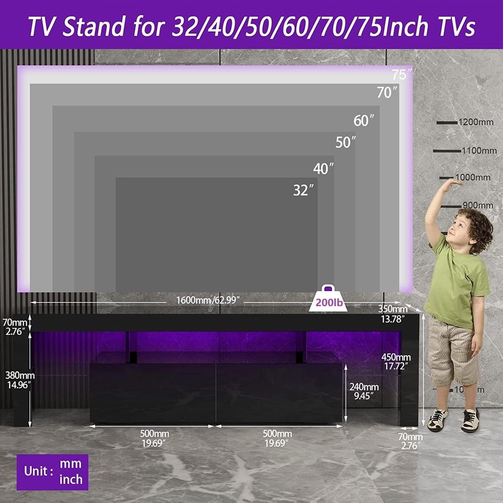 Zwarte tv-standaard, 60 65 70  - Display Stand Wood recensie en prijs